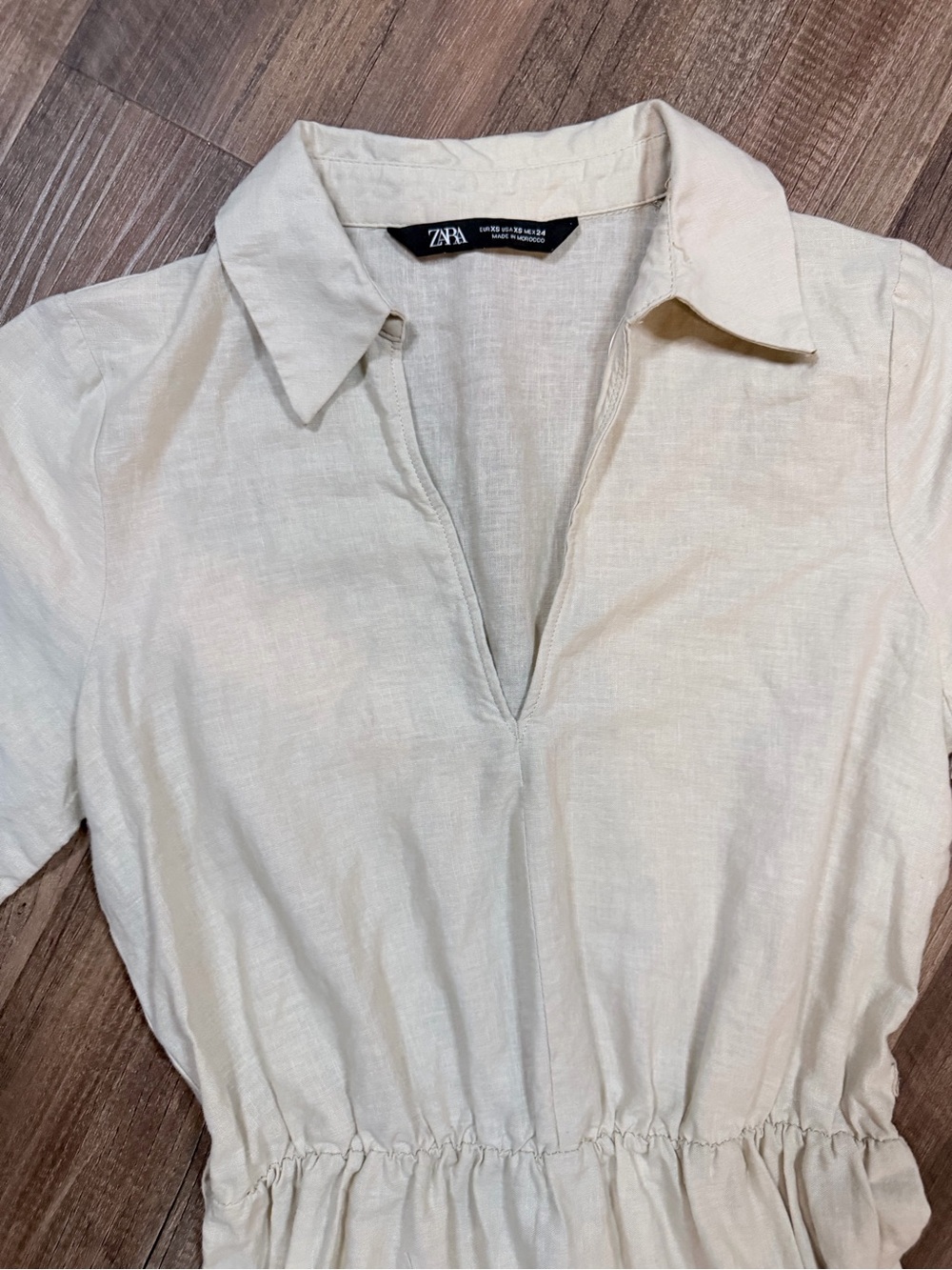 Zara Cream Linen Cotton Tiered Midi Shirt Dress | XS | Like New - Picture 4 of 9
